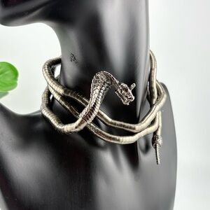 Silver Snake Wrap Necklace / Bracelet – Flexible Multi-Way Statement Jewelry